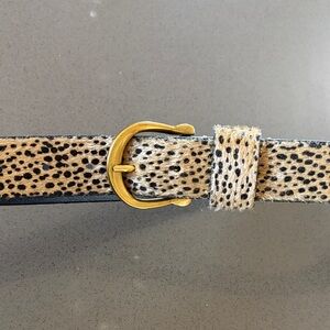 Leopard Print Faux Haircalf Belt with Gold Buckle